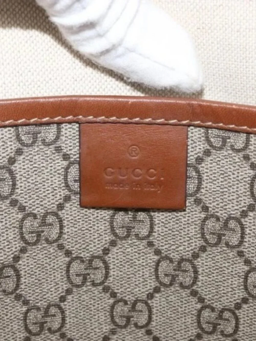GUCCI GG Supreme Web Sherry Line Tote Bag PVC Beige Gold 211134 Auth BA13026